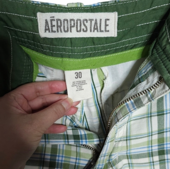 Aeropostale White Green Plaid Cotton Shorts 30 - 32 waist 12 inseam - Picture 6 of 10